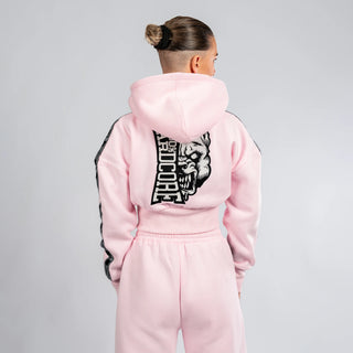 100% Hardcore Sudadera Cropped con Capucha y Cremallera Rosa