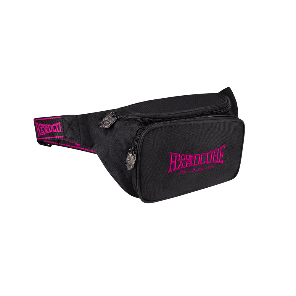 Sac Banane 100% Hardcore Festival Essential Noir/Rose - Hip Bag Unisexe Avec Logo Brodé Pour Gabber