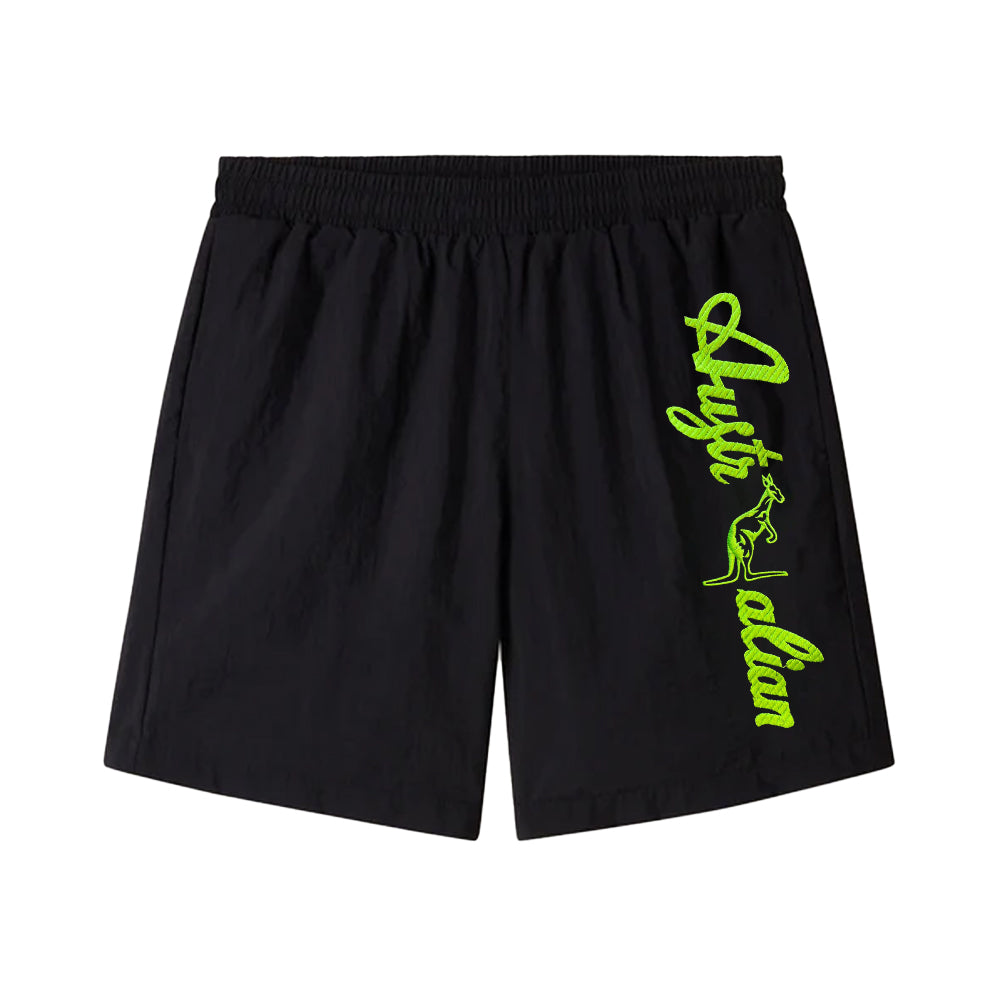 Australian Korte Broek Zwart Neon Groen Logo – 100% Hardcore