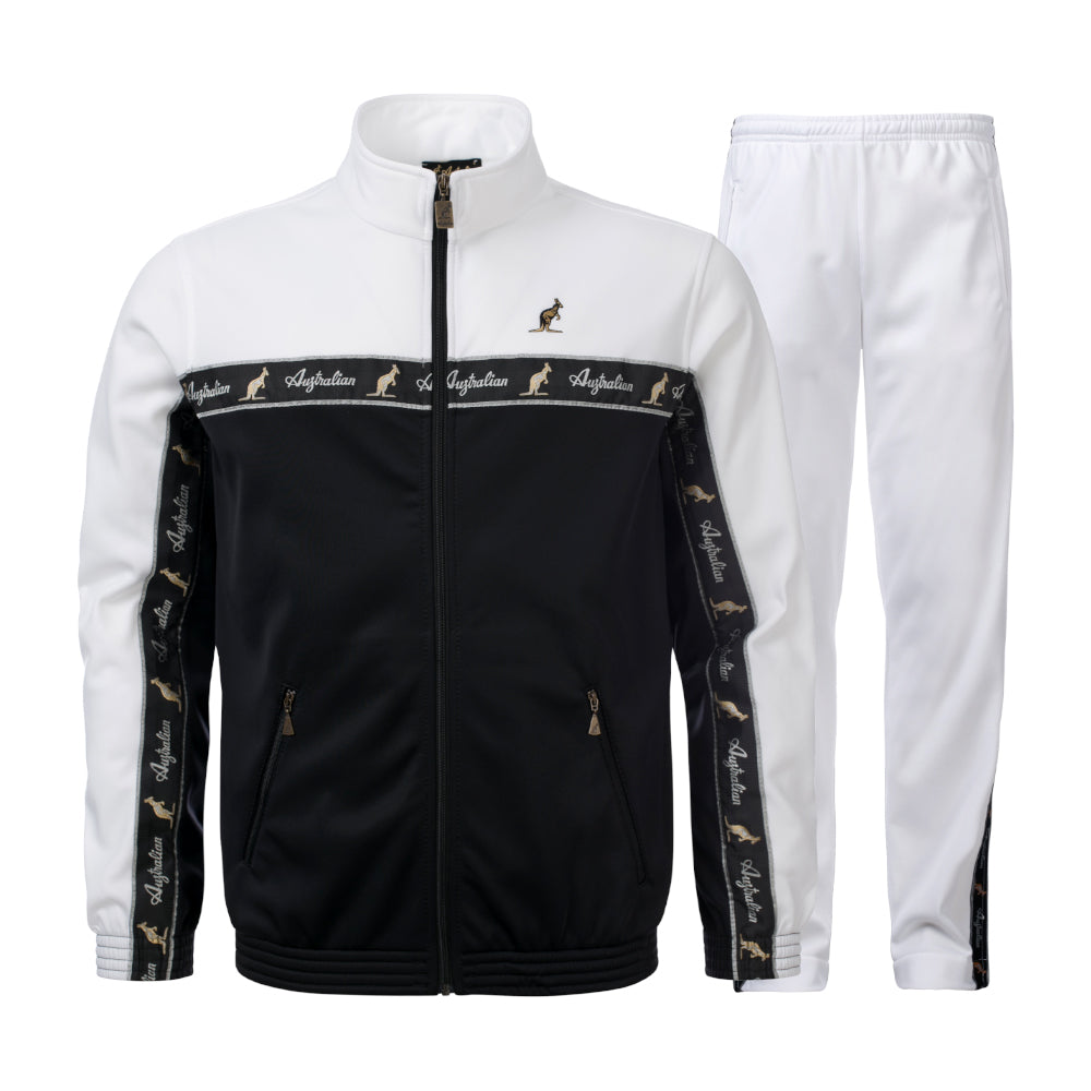Australian Acetate Trainingsuit With Taping White – 100% Hardcore