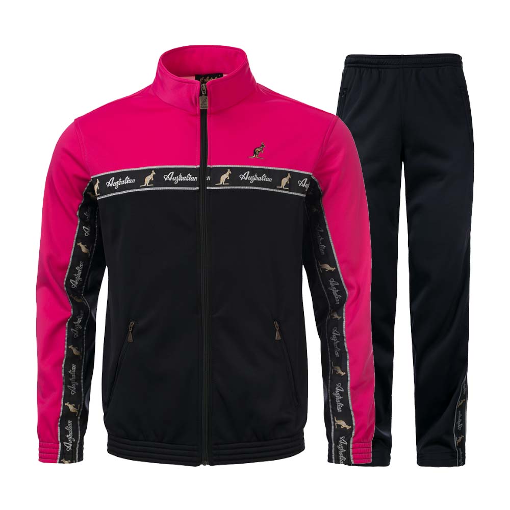 Australian Acetaat Trainingspak Met Bies Roze/Zwart – 100% Hardcore
