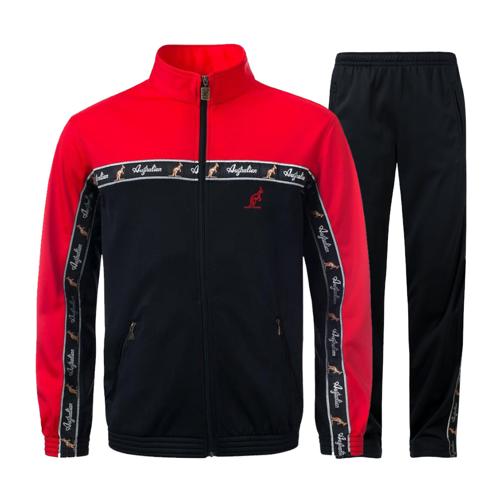 Australian Acetate Trainingsuit With Taping Red/Black – 100% Hardcore