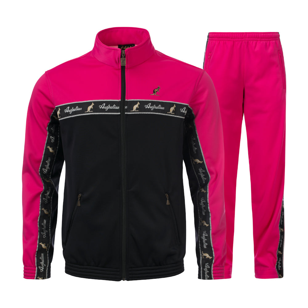 Australian Acetate Trainingsuit With Taping Pink – 100% Hardcore