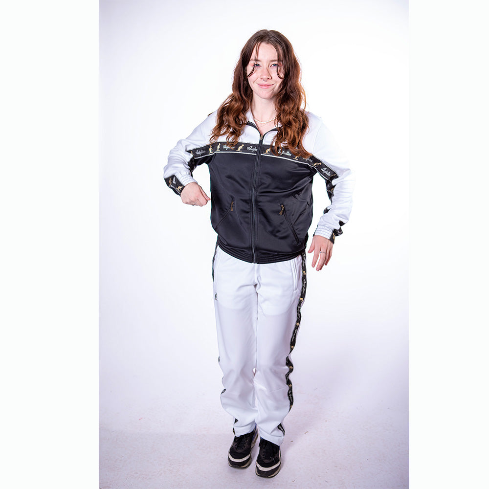 Australian Acetate Trainingsuit With Taping White – 100% Hardcore