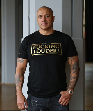 DJ Paul Elstak T-shirt Make It Fucking Louder Metallic Goud